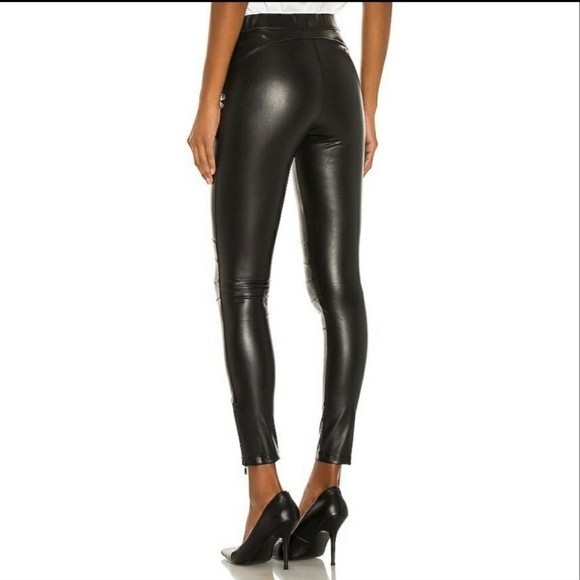 David Lerner Black Ankle Zip Vegan Leather Leggings size XS - Picture 2 of 15